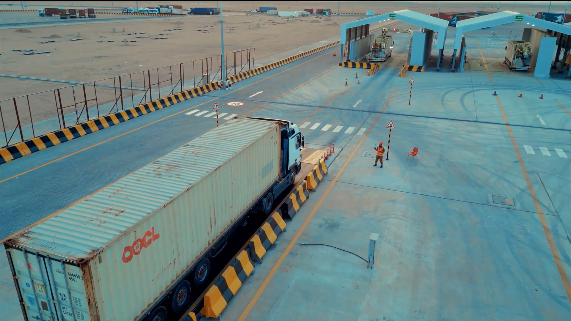 Container Truck entering Grand Welcome Yard